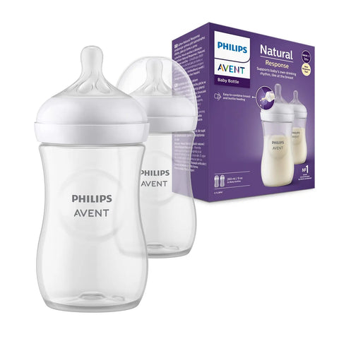 Philips Avent Natural Response Baby Bottle - 2 x 260ml Baby Milk Bottle for Newborns and Up, BPA Free, 1+ Months (Model SCY903/02) Phillips Avent