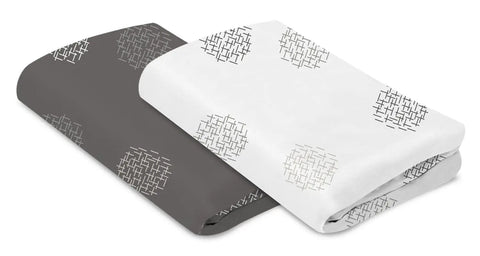 4moms Breeze Playard Sheets, for Baby Bassinets and Furniture, Machine Washable and 100% Cotton, White & Grey, 2 Pack 4moms