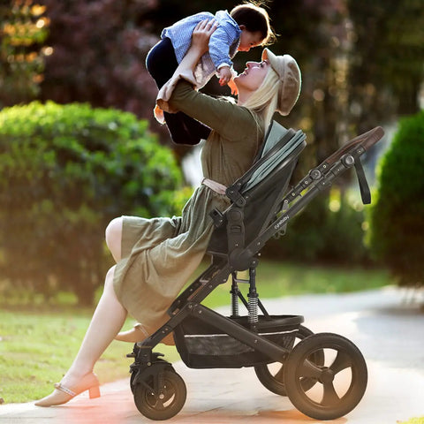 Newborn Infant Toddler Baby Stroller - Cynebaby 2 in 1 High Landscape Convertible Reversible Anti-Shock Bassinet Carriage Pram Stroller Add Cup Holder, Footmuff and Diaper Bag (Green) - Baby Bamboo