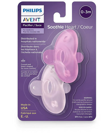 Philips AVENT Soothie Heart Pacifier, 0-3 Months, Pink/Light Pink Blue/Light Blue. - Baby Bamboo