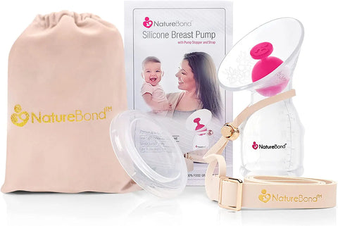 NatureBond Silicone Breast Pump with lid, Stopper, Strap, Pouch. Breastfeeding Essential Premium Set. 3.4oz 100ml - Baby Bamboo