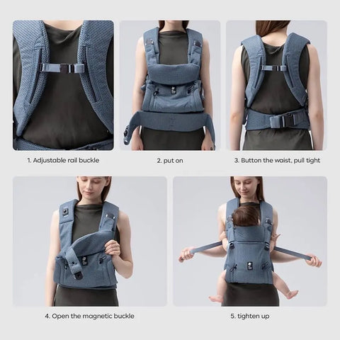 Bc Babycare Baby Carrier Newborn to Toddler Ergonomic Lightweight Babies Holder with Blue Breathable Cool Cotton Mesh for 7-45 lbs Baby Bamboo