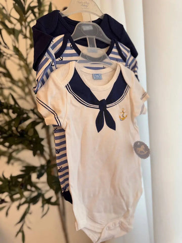 Rock a Bye Baby 3 Bodysuits, Captain Style Baby Bamboo
