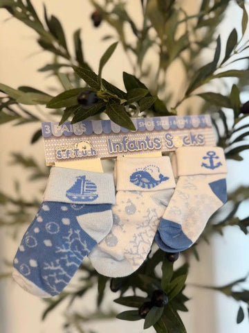 Soft Touch Baby Boy Socks, Blue 3 Pairs Baby Bamboo