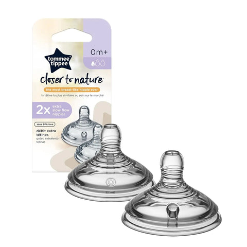 Tommee Tippee Closer to Nature Extra Slow Flow Baby Bottle Nipples, 0m+ – 2 count (Pack of 1) Tommee Tippee