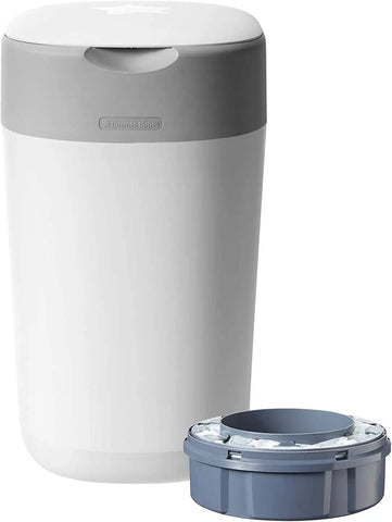 Tommee Tippee Twist and Click Advanced Nappy Bin, Includes 1x Refill Cassette, Locks in Odours and Germs, White Tommee Tippee