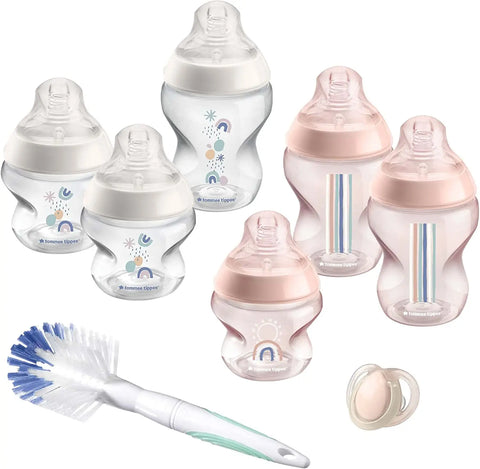 Tommee Tippee Closer to Nature Baby Bottle Starter Set, Breast-Like Teat with Anti-Colic Valve, Pink - Baby Bamboo