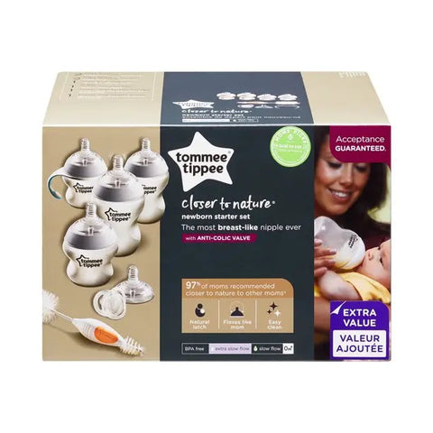 Tommee Tippee Closer to Nature Newborn Baby Bottle Starter Set | Breast-Like Nipple, Anti-Colic Valve - Clear, Unisex - Baby Bamboo