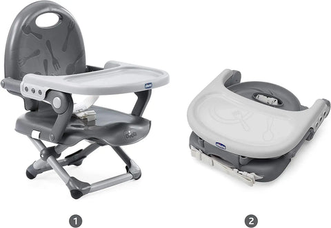 Chicco Pocket Snack Children's Booster Seat, Dark Grey | 6m-3y (15 kg), Portable, Adjustable High Chair, Compact, Removable Tray - Baby Bamboo