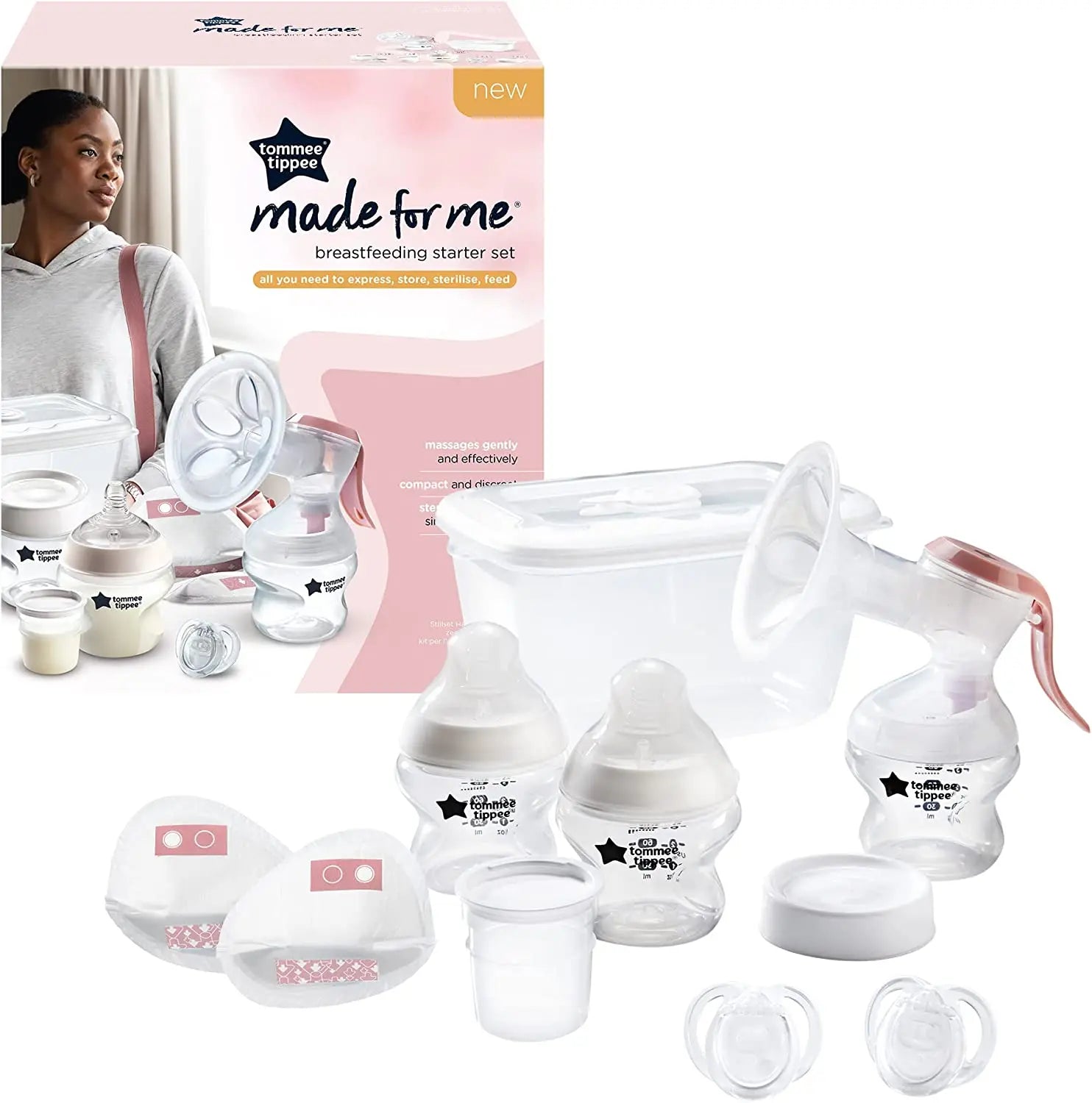 Tommee Tippee Breastfeeding Starter Kit, Manual Breast Pump, Baby Bottles  and Teats, Steriliser Box, Soothers, Breast Pads, Breastmilk…