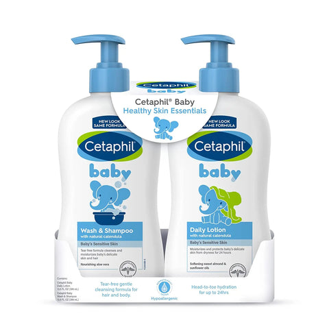Cetaphil Baby Wash & Shampoo Plus Body Lotion, Healthy Skin Essentials, Head to Toe Hydration for up to 24 Hours, for Delicate, Sensitive Skin, 2-Pack,White - Baby Bamboo
