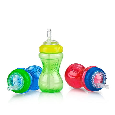 Nuby 3 Piece Boy No-Spill Cup with Flex Straw, 10 Ounce nuby
