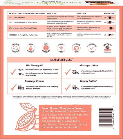 Palmer's Cocoa Butter Formula Pregnancy Skin Care Kit for Stretch Marks and Scars, Dermatologist Approved, Gift for Mom to Be, 4 Piece Full Size Set - Baby Bamboo