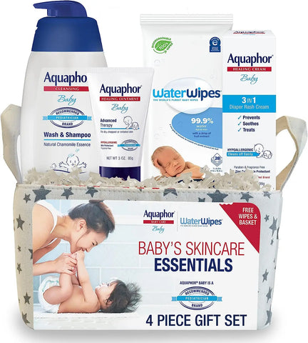 Aquaphor Baby Welcome Baby Gift Set - Free WaterWipes and Bag Included - Healing Ointment, Wash and Shampoo, 3 in 1 Diaper Rash Cream - Baby Bamboo