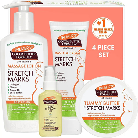 Palmer's Cocoa Butter Formula Pregnancy Skin Care Kit for Stretch Marks and Scars, Dermatologist Approved, Gift for Mom to Be, 4 Piece Full Size Set - Baby Bamboo