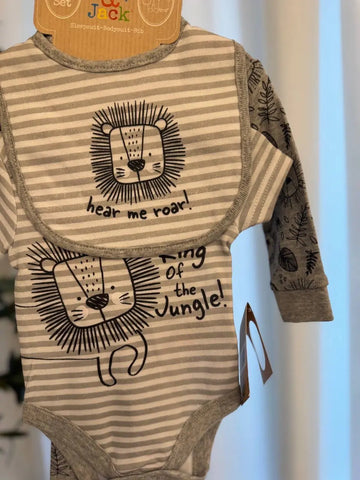 BABY BOYS LION 3 PIECE ALL IN ONE OUTFIT (NB-6 MONTHS) Lily & Jack Green Label