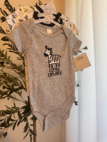 Baby Boy 3-Pack Bodysuits – Little Explorer (Grey & White) Baby Bamboo