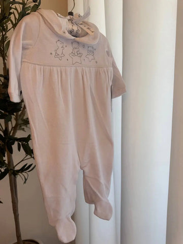 Baby Fleece Teddy Bear Overall – White with Grey Accent Baby Bamboo