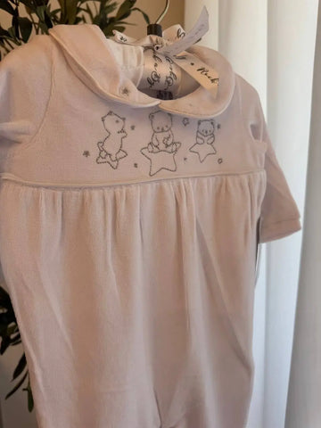 Baby Fleece Teddy Bear Overall – White with Grey Accent Baby Bamboo