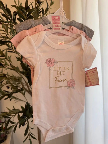 Baby Girl 3-Pack Bodysuits – Little But Fierce (Pink, White, & Grey) Baby Bamboo