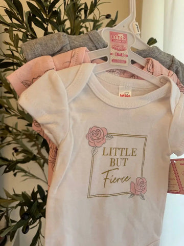 Baby Girl 3-Pack Bodysuits – Little But Fierce (Pink, White, & Grey) Baby Bamboo