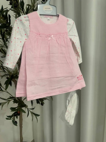 Baby Girl Light Pink Dress with Matching Heart-Print Hat and Long-Sleeve T-Shirt Baby Bamboo