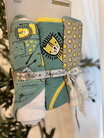 Bonjour Bebe Hooded Baby Lion Towels, Pack of 3 Baby Bamboo