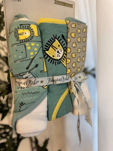 Bonjour Bebe Hooded Baby Lion Towels, Pack of 3 Baby Bamboo