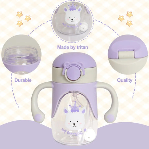 Bunnytoo Baby Sippy Cup with Weighted Straw - Ideal for 1+ Year Old and Transitioning Infants 6-12 Months - Spill-Proof and Easy to Hold with Handle - 8oz Baby Bamboo