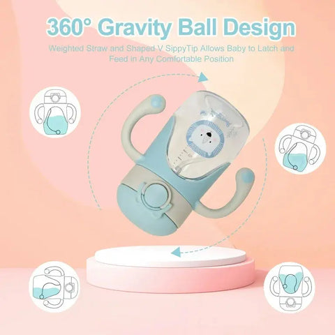 Bunnytoo Baby Sippy Cup with Weighted Straw - Ideal for 1+ Year Old and Transitioning Infants 6-12 Months - Spill-Proof and Easy to Hold with Handle - 8oz Baby Bamboo