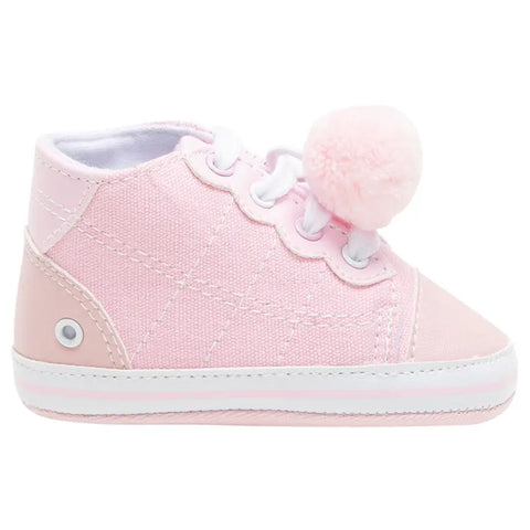 Baby girl soft canvas shoes with laces and pompom - Baby Bamboo