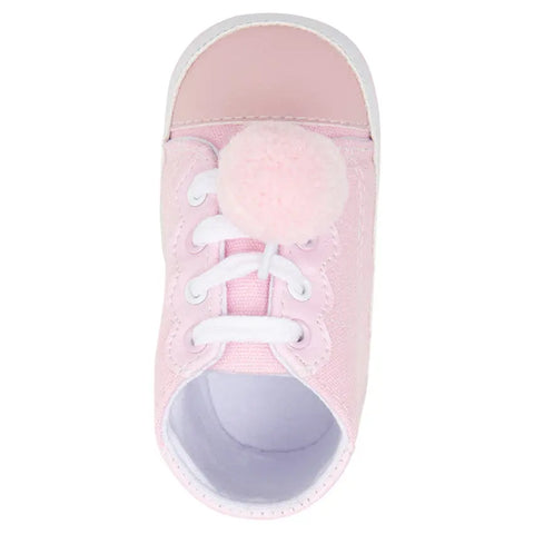 Baby girl soft canvas shoes with laces and pompom - Baby Bamboo