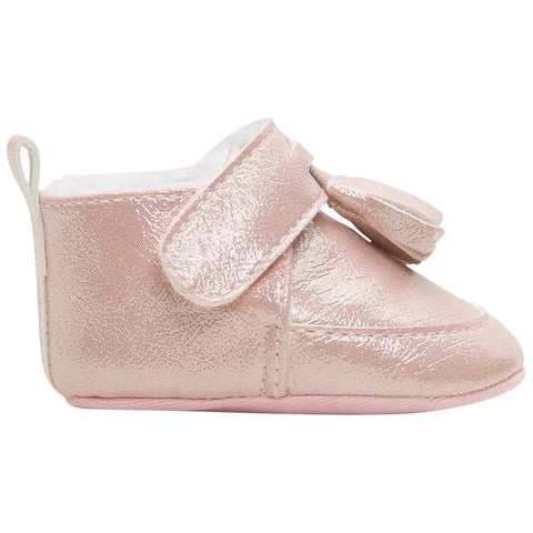 Baby girl soft iridescent ankle shoes with Velcro and pompom - Baby Bamboo