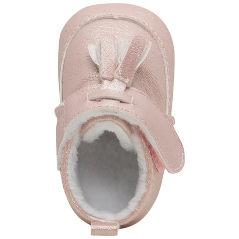Baby girl soft iridescent ankle shoes with Velcro and pompom - Baby Bamboo