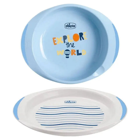 Chicco 12m+ Baby’s Dish Plate & Bowl Box Set Blue Baby Bamboo