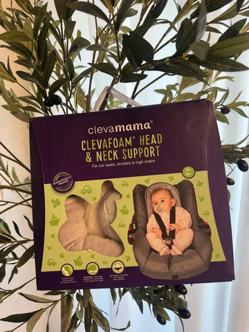 ClevaMama Car Seat Insert Cushion, Baby and Infant Head and Neck Support in ClevaFoam, Liner for Stroller and Bouncer (+0 Months) - Grey/Purple, 27x50 cm Baby Bamboo