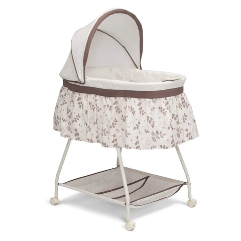 Delta Children Deluxe Sweet Beginnings Bedside Bassinet - Portable Crib with Lights and Sounds, Falling Leaves Baby Bamboo