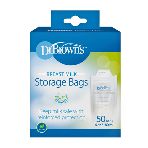 Dr. Brown’s Breast Milk Storage Bags, Disposable and Durable Bags for Freezing & Heating Breast Milk, (50ct) 6 oz Bags, BPA free Dr Brown's