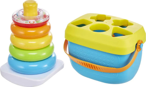 Fisher-Price Infant Gift Set with Baby’s First Blocks (10 Shapes) and Rock-a-Stack Ring Stacking Toy for Ages 6+ Months (Amazon Exclusive) Fisher-Price