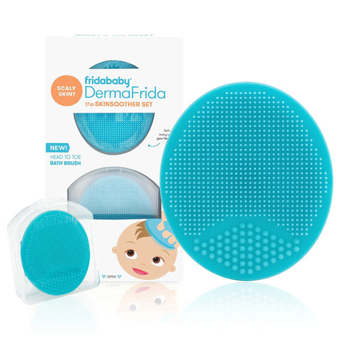 Frida Baby DermaFrida The SkinSoother Baby Bath Silicone Brush| Baby Essential for Dry Skin, Cradle Cap and Eczema (2 Pack) frida baby