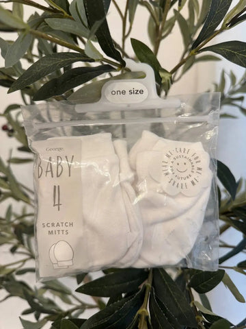 George Baby 4 Scratch Mitts, White One Size Baby Bamboo