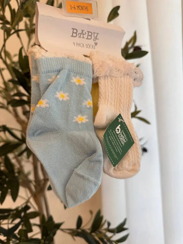 George Baby Girl 4 Pack Socks (3-6M) Baby Bamboo