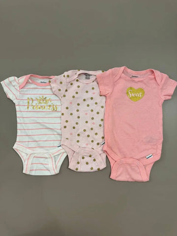 Gerber Baby Girl Princess 3 Bodysuits, Pink Baby Bamboo