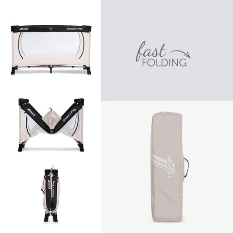 Hauck travel cot Dream N Play Plus, incl. Hauck travel bed mattress, portable and folding, 120 x 60 cm, beige / gray Baby Bamboo