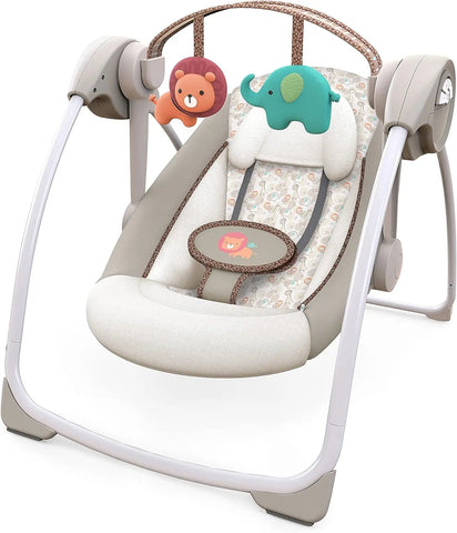 Ingenuity Soothe 'n Delight Compact Portable 6-Speed Plush Baby Swing with Music, Folds Easy, 0-9 Months 6-20 lbs (Cozy Kingdom) Ingenuity