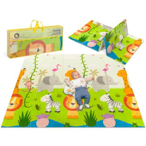 LIONELO Large Educational Play Mat for Kids, 200 x 180 cm, Foldable, Double-Sided, Lightweight and Waterproof, Eco-Friendly XPE Material, Bag Included Baby Bamboo