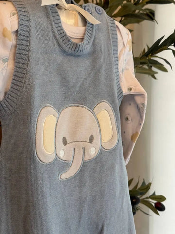 Light Blue Elephant Baby Overall with Long-Sleeve T-Shirt Baby Bamboo