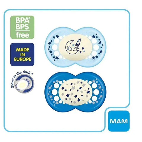 MAM NIGHT 2-6M PACIFIERS, COLORS MAY VARY, 2-PACK Baby Bamboo