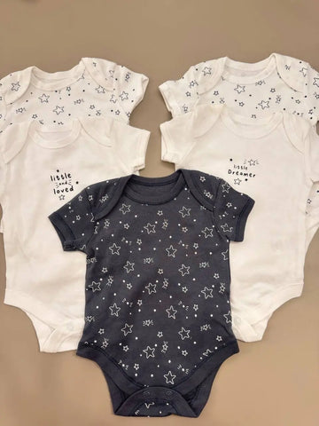 Matalan Baby Boy Pack of 5 Stars Bodysuits Baby Bamboo
