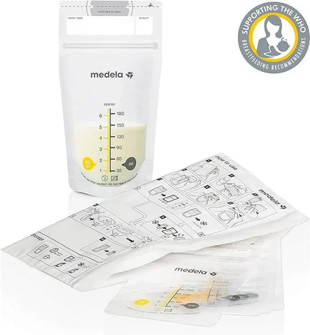 Medela Set of 180 ml Breast Milk Storage Bags - Pack of 50 BPA-free breast milk collection pouches with double zip, quick freeze and thaw Medela